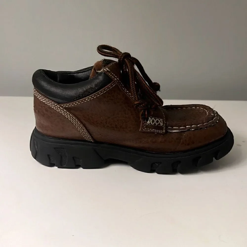 Carter's Toodler Brown Faux Leather Chunky Platform Lace Up Ankle Boot 12-18 Mos